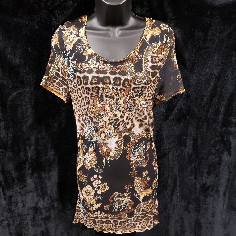 Roberto Cavalli Leopard Mesh Shirt Size M